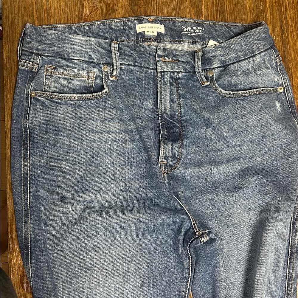 Good American Blue Straight Leg Jeans